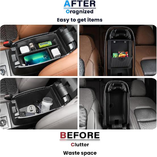 2PCS Center Console Organizer Compatible with -2026 Ford Bronco Sport/ -2026 Ford Escape Armrest Storage Tray ert Hidden Storage Box Interior