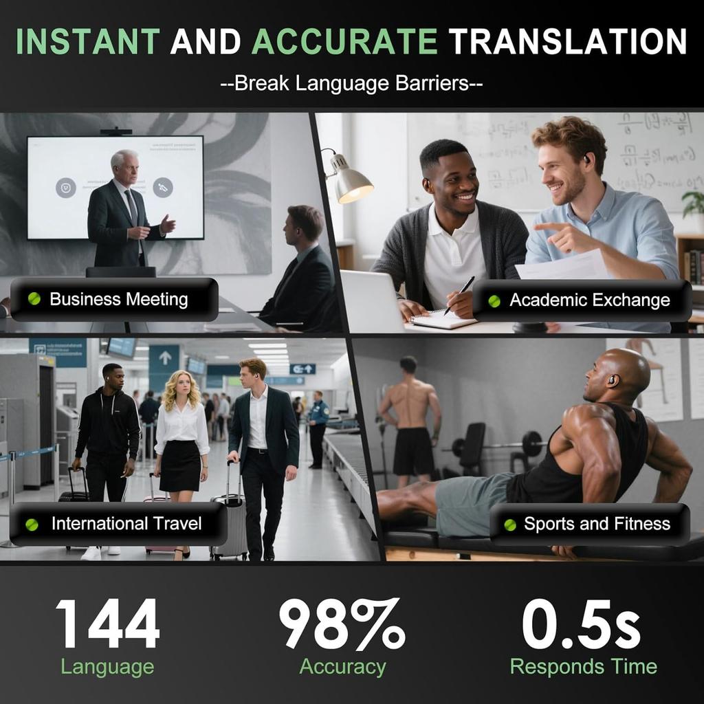 AI Translation Earbuds Real Time144 Languages 3-in-1 Translator Earphone Bluetooth 5.4 HiFi Sound 60Hrs Audifonos Traductores Inglés Español Headphone