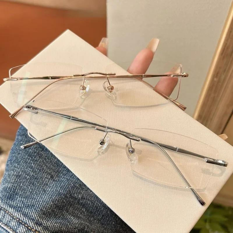 New Super Light Rimless Glasses Korean Ins Metal Anti Blue Light Eyewear Frameless Eyeglasses for Women Men Frameless Spectacles