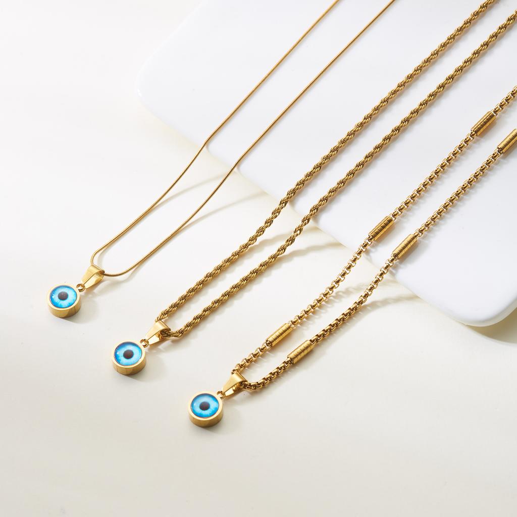 Stainless Steel Turkey Blue Evil Eye Necklace for Women Boho Ethnic Geometric Round Eyes Charm Clavicle Choker Party Jewelry
