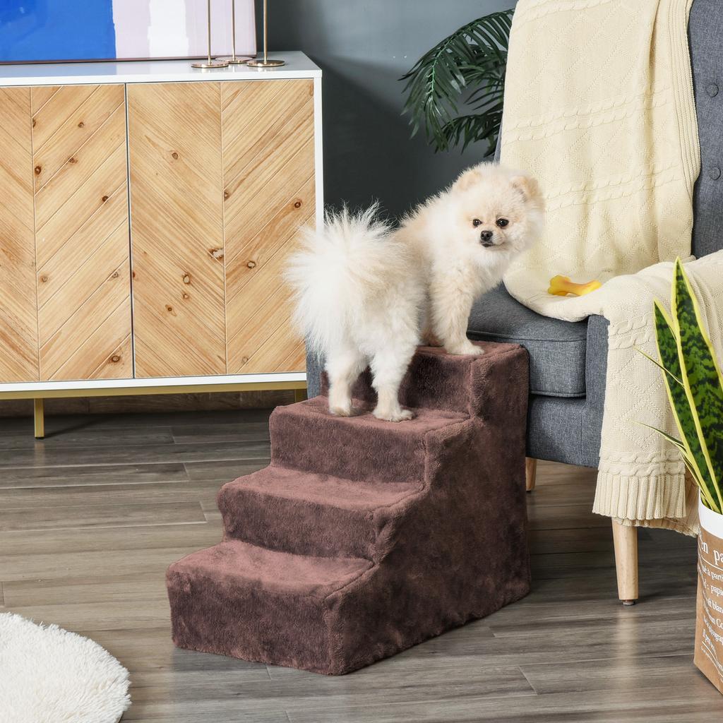 Dog Stairs 4-Step Removable Cover For Small Dogs 44 Cm Brown