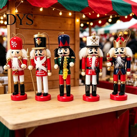 Handmade Solid Wood Soldiers 5Pcs Christmas Wooden Nutcracker Ornaments, Soldier Figurines with Hanging Rope, Collectible Nutcrackers Classic Pendants