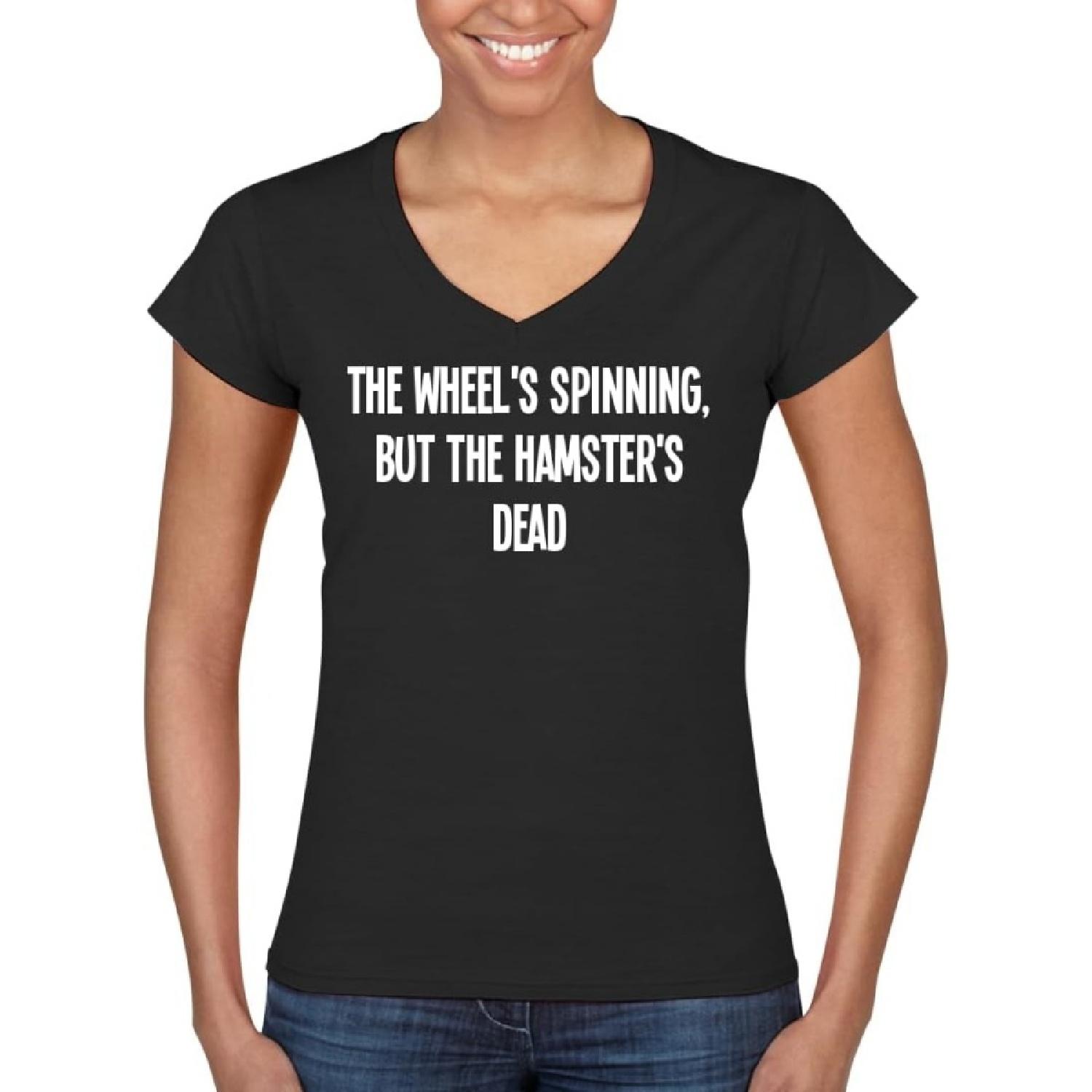 Колесо крутится, но хомяк мертв - Женская ультрамягкая футболка с глубоким V-образным вырезом – Легкая, удобная и выгодно подчеркивающая фигуру CP05 Черный XXXXXL разноцветный