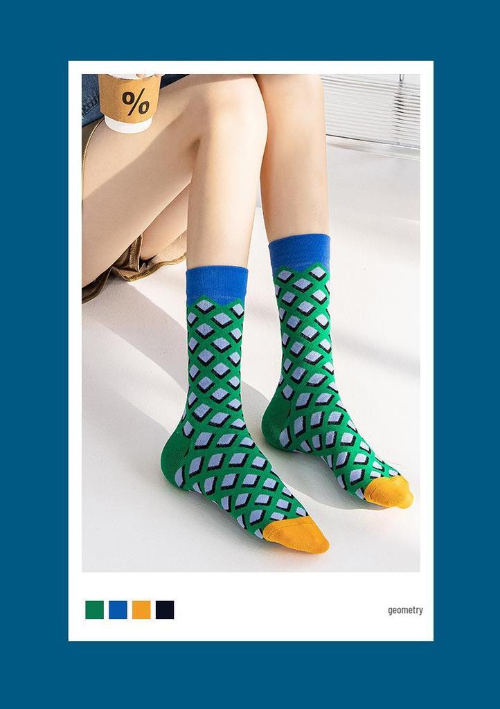 French Retro Abstract Cotton High-Top Mid-Calf Socks for Women - Autumn/Winter Trendy Oil Painting Design