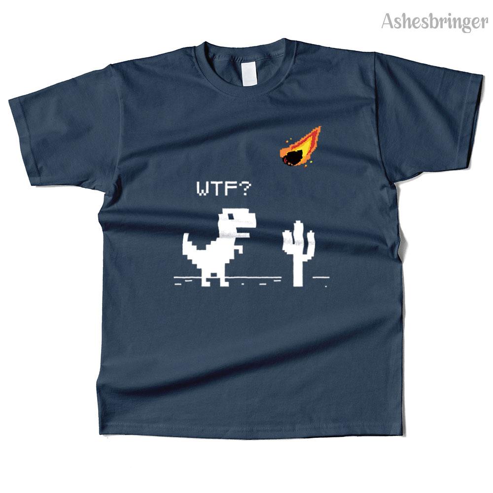 Mens Cotton WTF??? 8 Bit Graphic Funny T-REX T Shirt Street Casual Style Tee for Men and Women