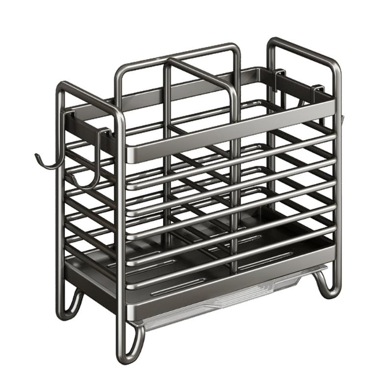 Multipurpose Stainless Steel Kitchen Organizers For Chopsticks Utensils Spoons Wall Mounted Adhesive Drainage серый 1150₽