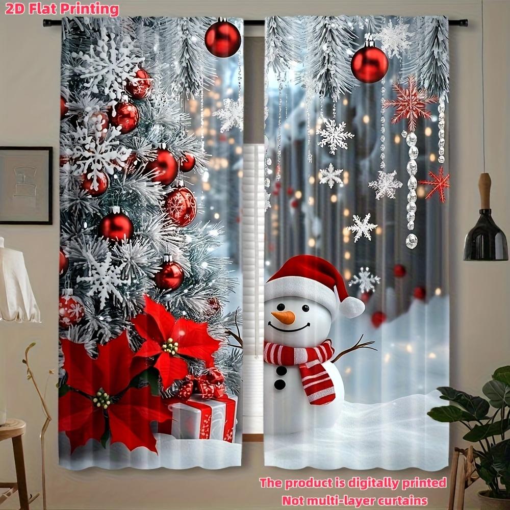 

Set Of 2 Christmas Curtains Snowman Snowflake Print Living Room Bedroom Kitchen Study Bathroom Dining Sheer Made Polyester Window Treatment W100*H70(CM)-Grommet top&1PCS