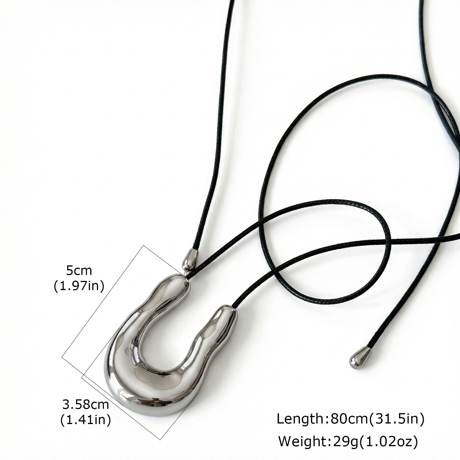 

New Trendy U-Shaped Metal Pendant Necklace, Black Rope Chain, Long Sweater Chain Fashion Accessory for Women