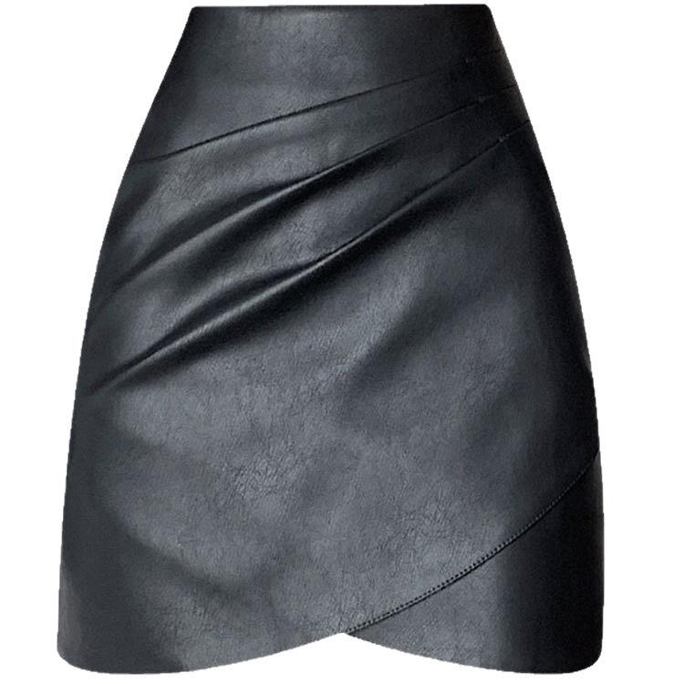 Women's Autumn 2025 Slim PU Leather High Waist A-Line Bodycon Mini Skirt