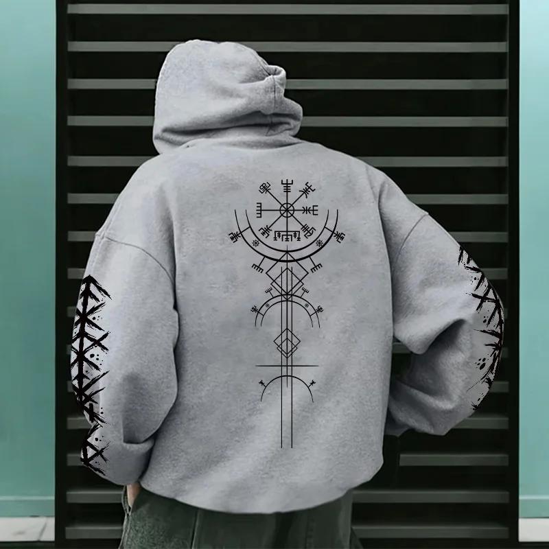 Autumn Winter Men Hoodie Viking Rune Pattern Sweatshirt Comfort Warm Casual Coat Outdoor Home High Quality Fashion