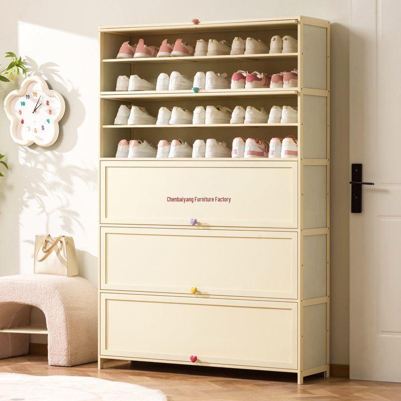 Cream Multi-Layer Off-White Shoe Cabinet - Space-Saving Hallway Storage Rack