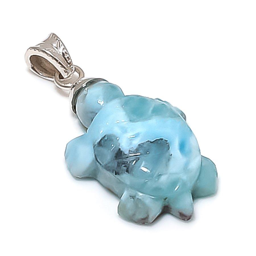 Natural Larimar Gemstone Handmade 925 Sterling Silver Jewelry Pendant 1.58" m7E98