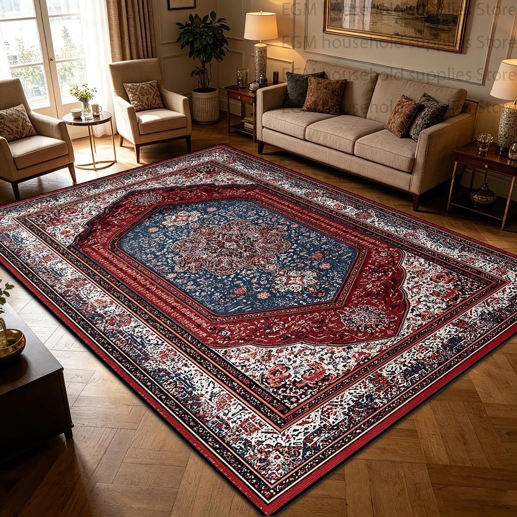 Red Blue Vintage Persian Floral Medallion Carpet Living Room Table Large Rug Soft Non-slip Washable Bedroom Lounge Floor Mats