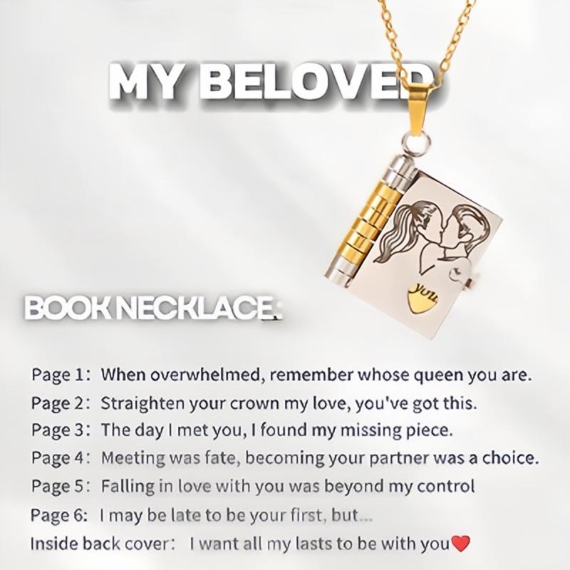Engraved Titanium Steel Necklace - Fade-Resistant, Emotional Book Pendant, Women's Clavicle Chain Jewelry 