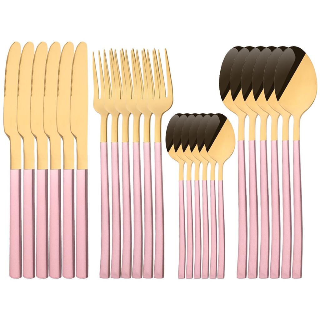 24Pcs Silver Cutlery Set Stainless Steel Dinnerware Set Knife Fork Spoon Dinner Set Kitchen Tableware Service for 6 Flatware Set
