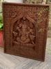 Teak Wood Ganesha Wall Panel: Handcrafted Hindu Temple Decor