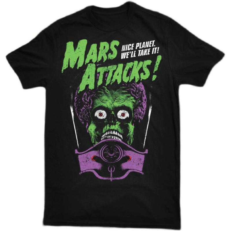 

Martians Play Earth Mars Attacks High Street Vintage Showa Vintage American Movie T-Shirt Vintage Alphabet Pattern T-Shirt 3XL