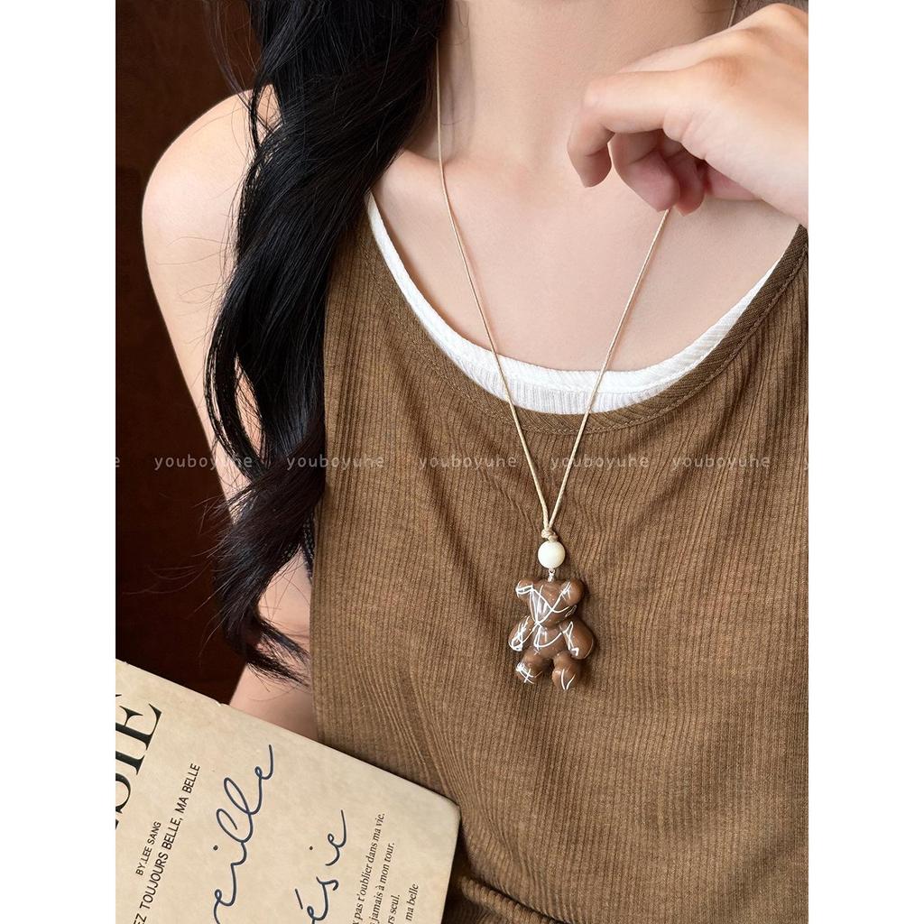 Summer 2025 Women's Cartoon Jelly Heart Bear Pendant Necklace with Braided Rope Design