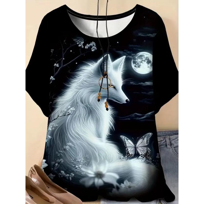 Fashion Women's Crew Neck Short Sleeve 3D Animal Color Printing Animal Short Sleeve Crew Neck T-Shirt