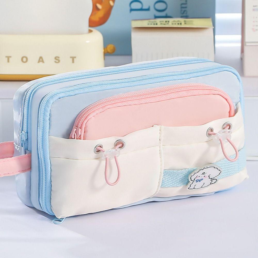 Multi-layer Cute Pencil Pouch Flip Style Gel Pen Organizer Simple Student Pencil Case  Girl