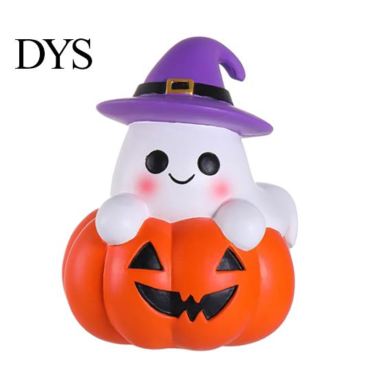 Halloween Party Supplies Ghost Figurine, Cute Spooky On Pumpkin Decoration, Resin Small Desktop Window Display Tabletop Ornament with Witch
