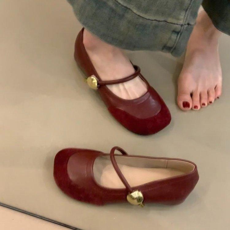 

Soft leather version~ retro grandma shoes women s word with round head Mary Jane shoes versatile casual inner height increase evening wind single shoe 35