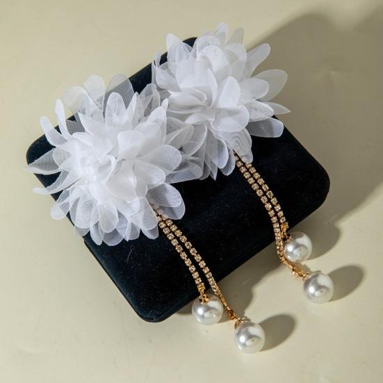 Große Stoffblumen-Ohrringe Boho Faux-Perlen Hänge-Ohrringe Lange Strass-Quasten-Ohrringe für Feiertage Urlaubs-Partys Strand