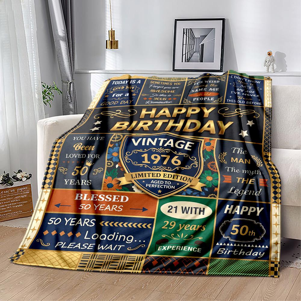Happy Birthday Wishes Blanket Warmthful Decor Suitable for Picnics Seaside Sofa Four Seasons Multipurpose Digital Print