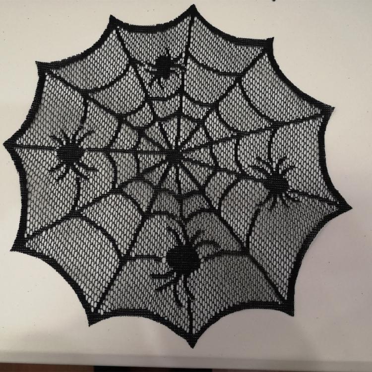 Schwarze runde Schnürsenkel-Deckchen mit Spinnennetzen Tischset für Paare und Einweihung