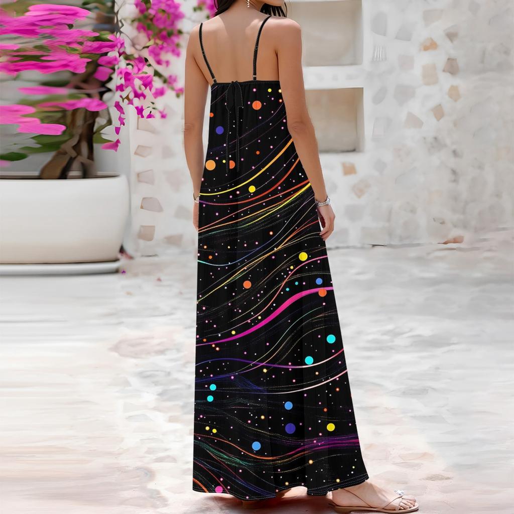 Dames Lente En Zomer Casual Mode Verstelbare Bretels Bedrukte Lange Jurk
