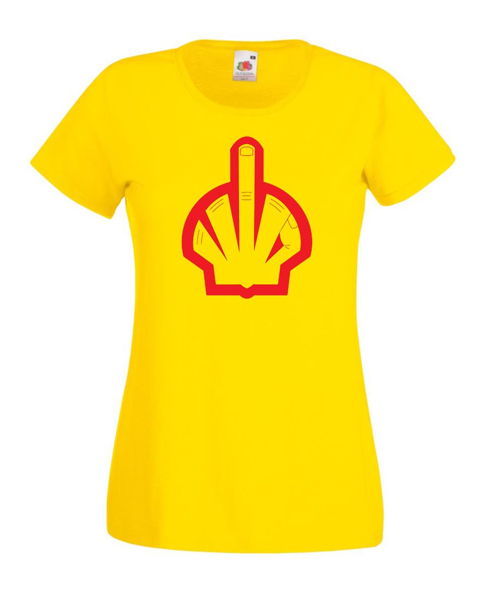 Ladies Yellow Hell Middle Finger Oil Giants Stop Energy Rip Off Protest TShirt 2XL