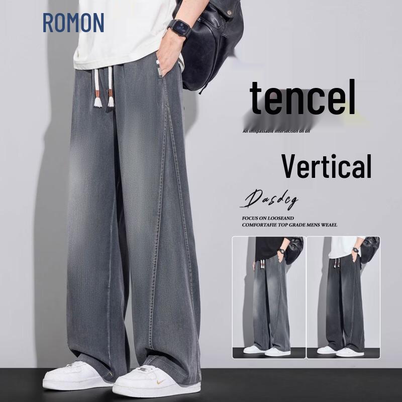 ROMON Men s Tencel Denim Straight Loose Casual Pants 4XL