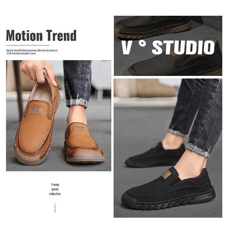 Men's Large Size Non-Slip Soft Sole Leather Loafers for Autumn, Size 45-46