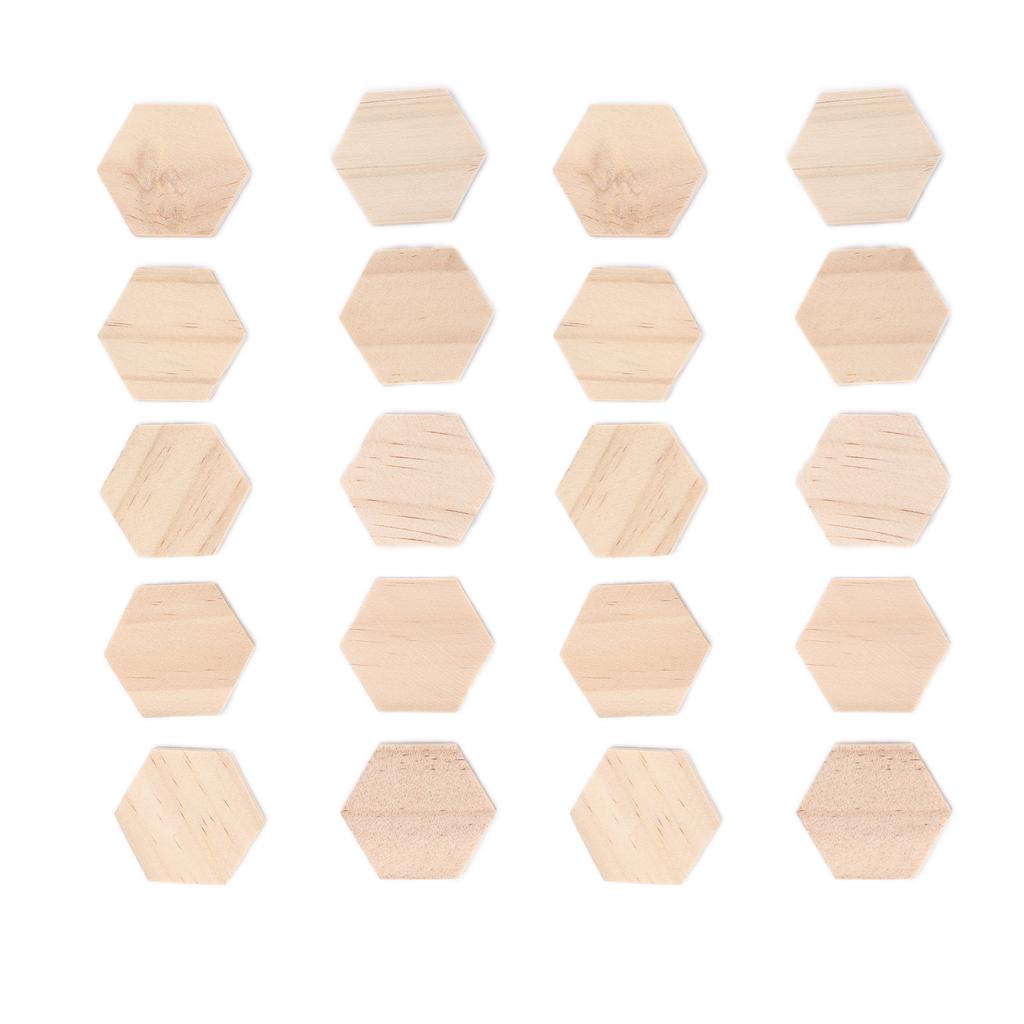 25Pcs Hex Wood Chips 38mm Blank Unfinished Wooden Cutouts Slices for DIY Decorations Crafts