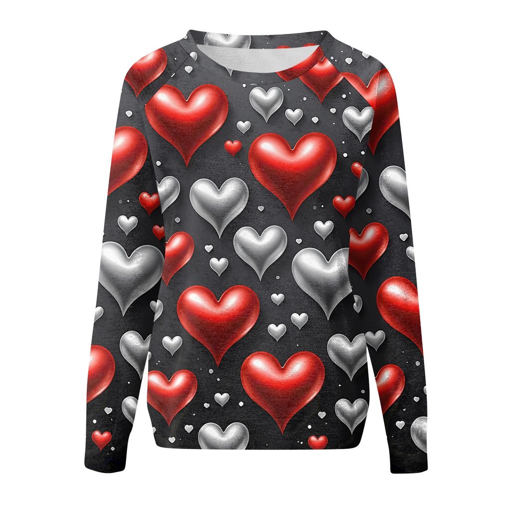 Damen Modisches Rundhals Schulter Langarm Valentinstag Bedrucktes Lässiges Pullover-Oberteil