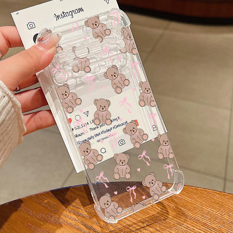 Bowknots Cherry Pattern Case For Google Pixel 9 Pro XL 9A Shockproof TPU Silicone Clear Soft Cover