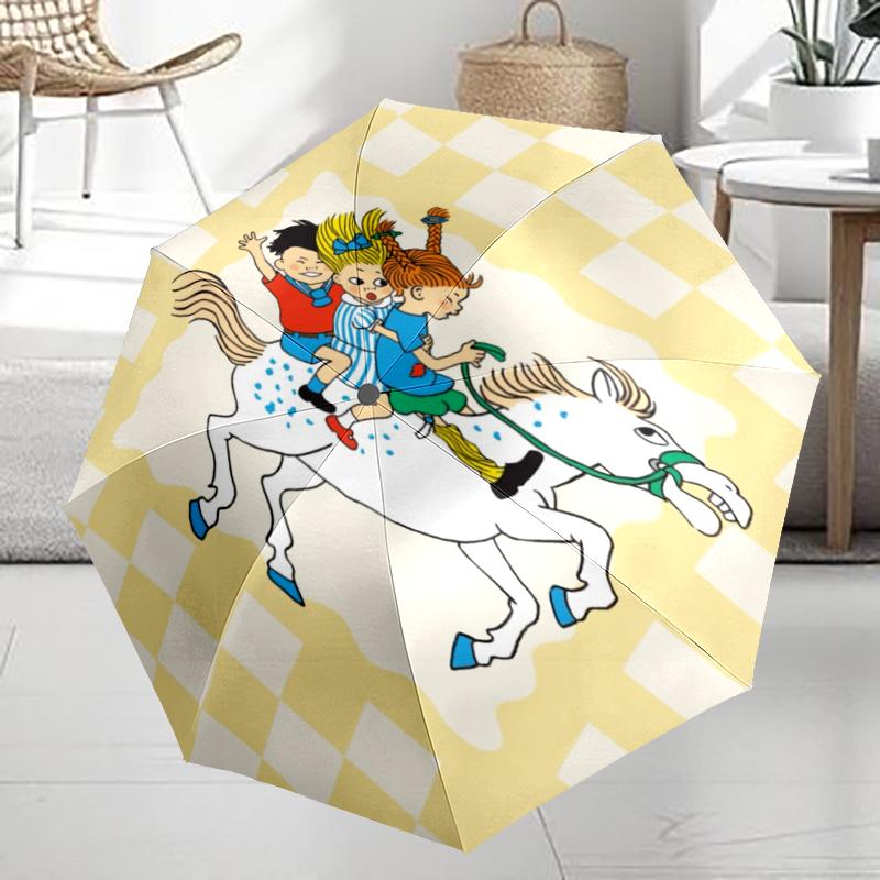 Pippi Longstocking Theme Automatic Umbrella, Lightweight & Portable, 8 Rib, Perfect for Outdoor Travel, Birthdays, Christmas, Gifts.