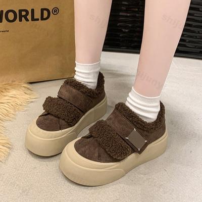 Retro Warm Thickern Hairy Vulcanize Shoes for Women 2026 Winter New Fashion Versatile Soft Plush Comfortable Chunky Cotton Shoes