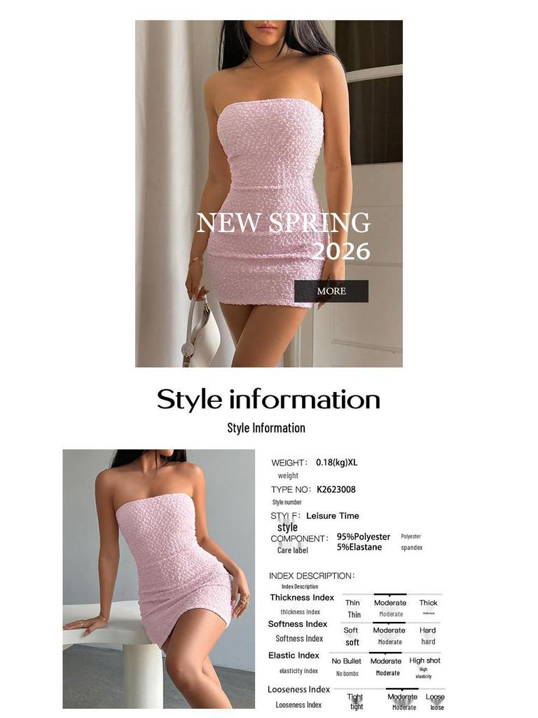 2026 Spring/Summer Strapless European & American Hot Girl Style Waist-cinching Dress