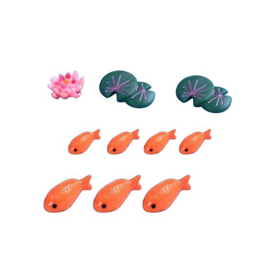 

10шт смолы рыбы поддельные листья лотоса цветок миниатюрный орнамент сад бонсай декор 10pcs