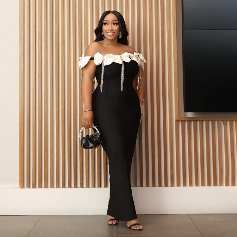 

Женское платье Белое платье с большим бантом и цепочкой XXL чёрный