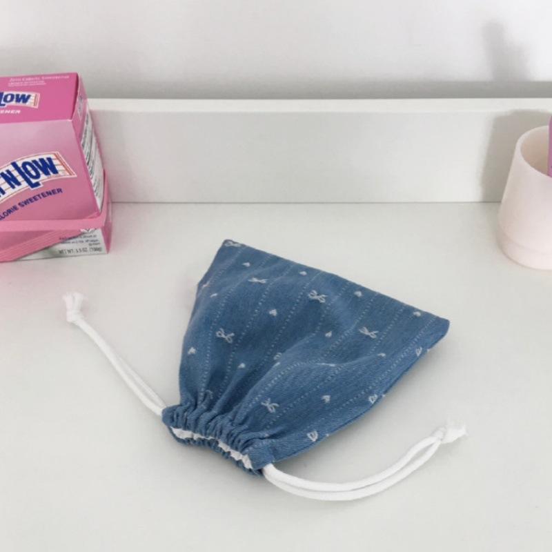 Korean Style, Denim Bow, Fabric Bundle Pocket, Drawstring Gift Bag, Mini, Portable Travel, Touch Up Bag, Storage Bag