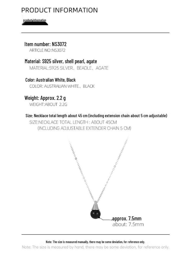 Banyan Tree Silver Water Drop Necklace with Black Agate & Pearl Pendant