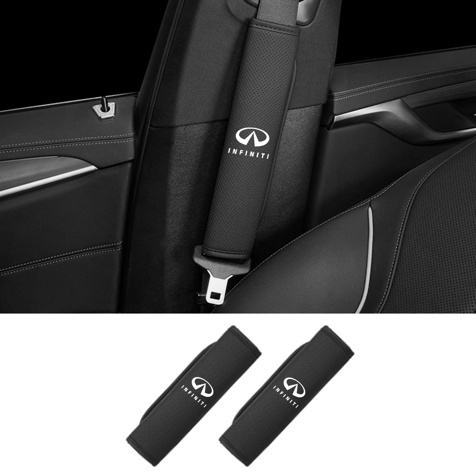 

Infiniti Seat Belt Compatible with and V37 Interior Seat Belt PU Set of 2 Covers, CX36, Skyline, Cars, Emblems, Shoulders, Leather, 23cm, (Black, чёрный