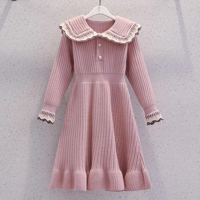 

Вязаное платье-свитер принцессы для девочек: Стильная зимняя и осенняя мода для маленьких девочек 130 cm