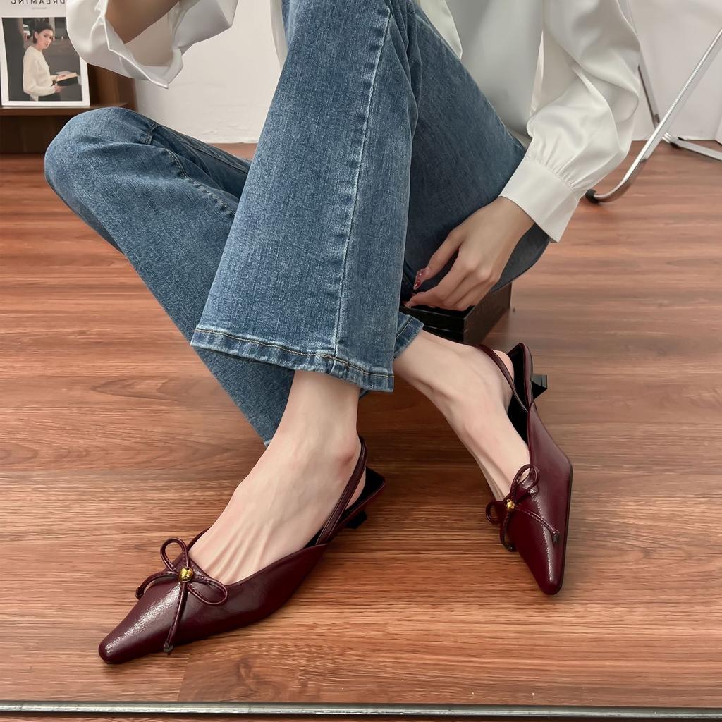 Pointed single shoes women's bow high-end French high heels women's thin heels outer wear empty women's shoes 2025 spring women's