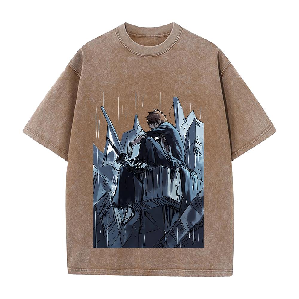 Manga Bleach Ichigo Kurosaki Printed Tee Men Women Short Sleeve Clothing Washed Cotton T-shirt Vintage T Shirt Harajuku Tshirt