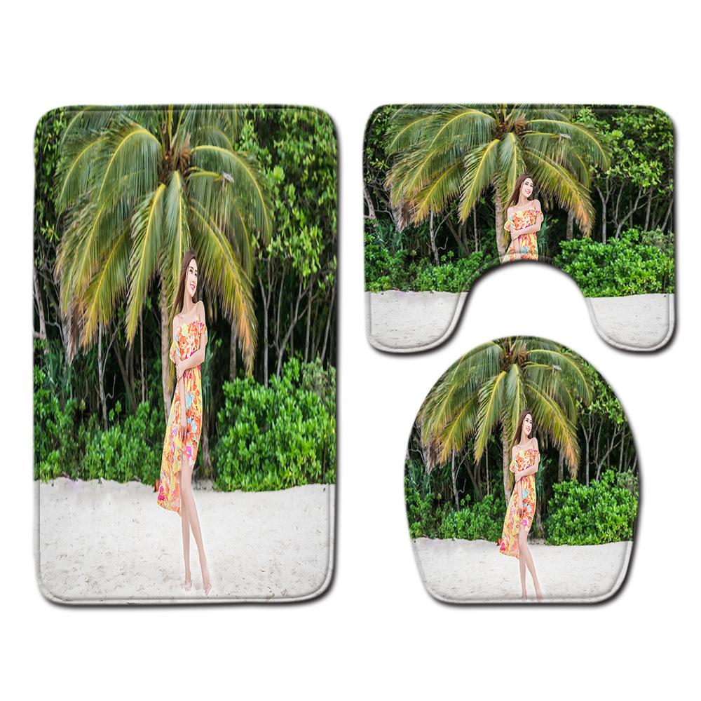 Beach View Bathroom Floor Mat Three-Piece Toilet Carpet Toilet Mat Set Door Mat Bathroom Non-Slip Mat