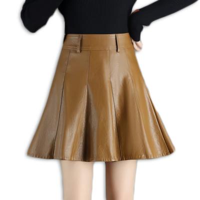 Γυναικεία Φούστα Rubitas από Δέρμα PU, Χειμώνας, Oversized, Μεσαίου Μήκους (XXL, Καφέ)