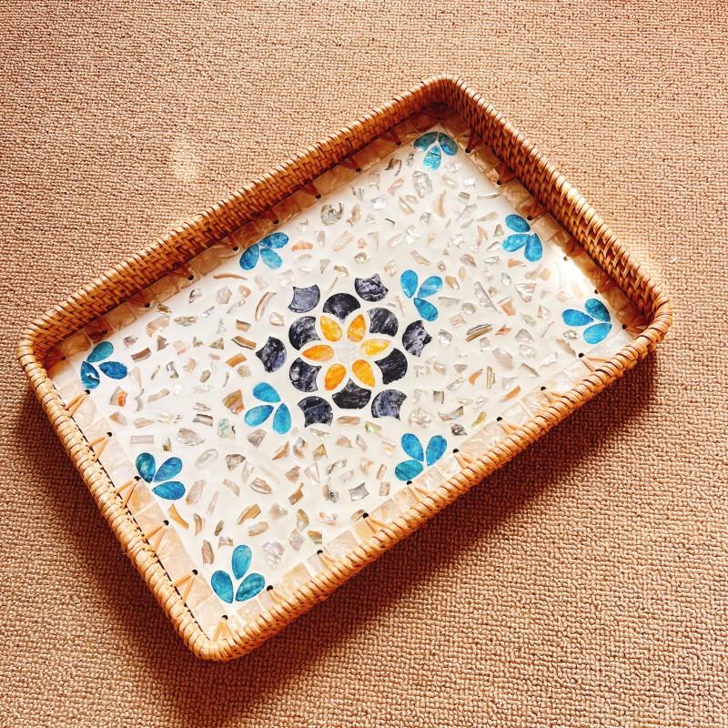 Rattan Woven Shell Serving Tray & Storage Basket